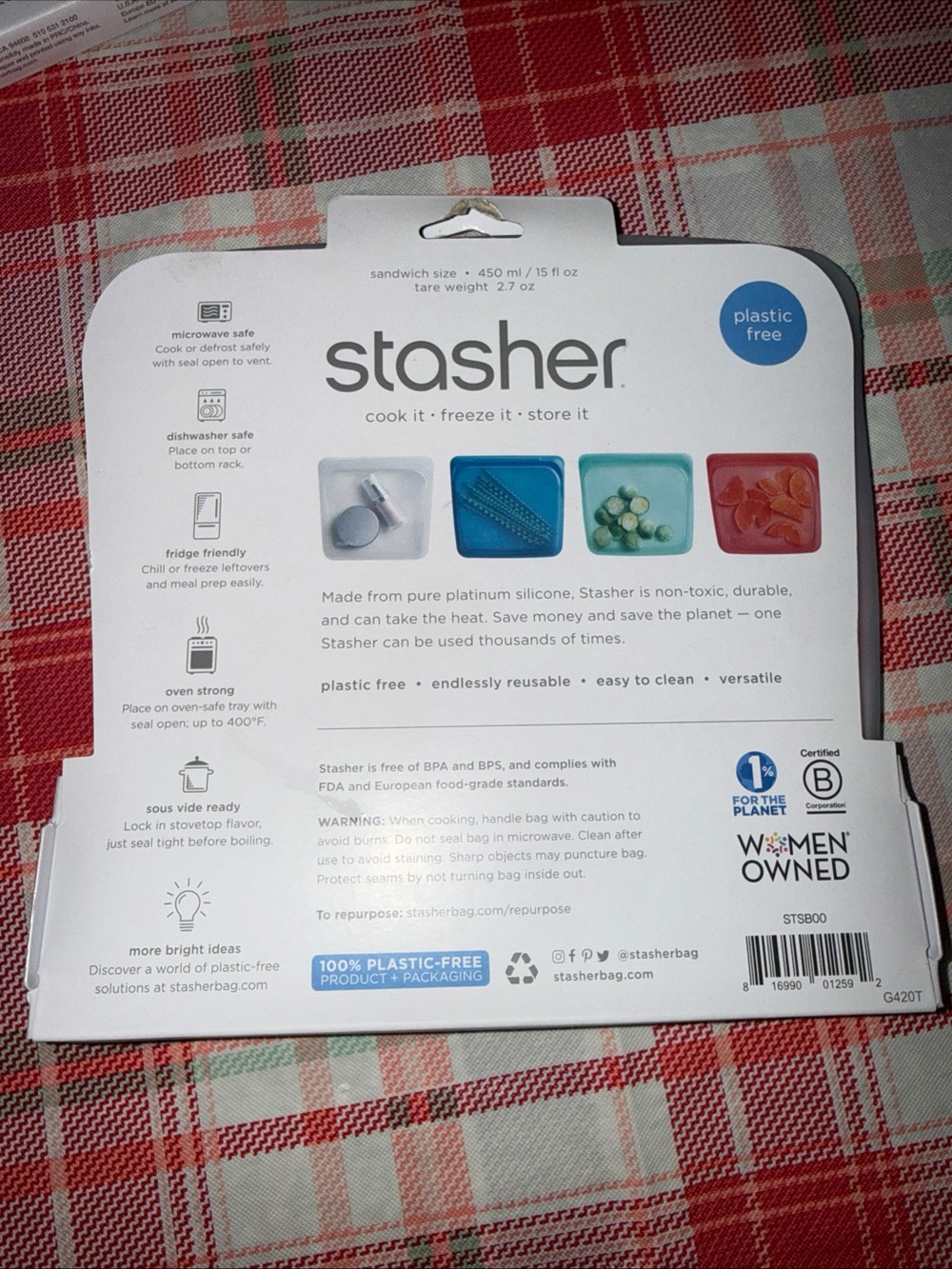 5- New Stasher Reusable Silicone Food Bags -sandwich size - Picture 3 of 3